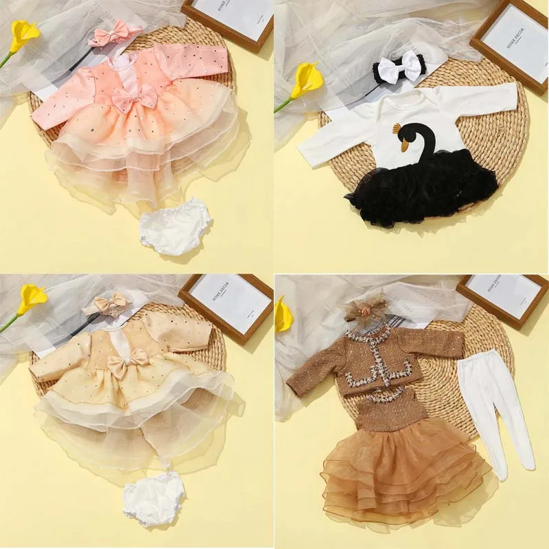 ชุดตุ๊กตาสำหรับตุ๊กตาเด็กทารกขนาด 21.65 นิ้ว ชุดเดรสไหมพรมแบบหลายชั้นสำหรับตุ๊กตาเด็กทารกขนาด 55 ซม. อุปกรณ์เสริมสำหรับตุ๊กตาเด็กทารกแบบรีบอร์น ชุดของเล่น DIY