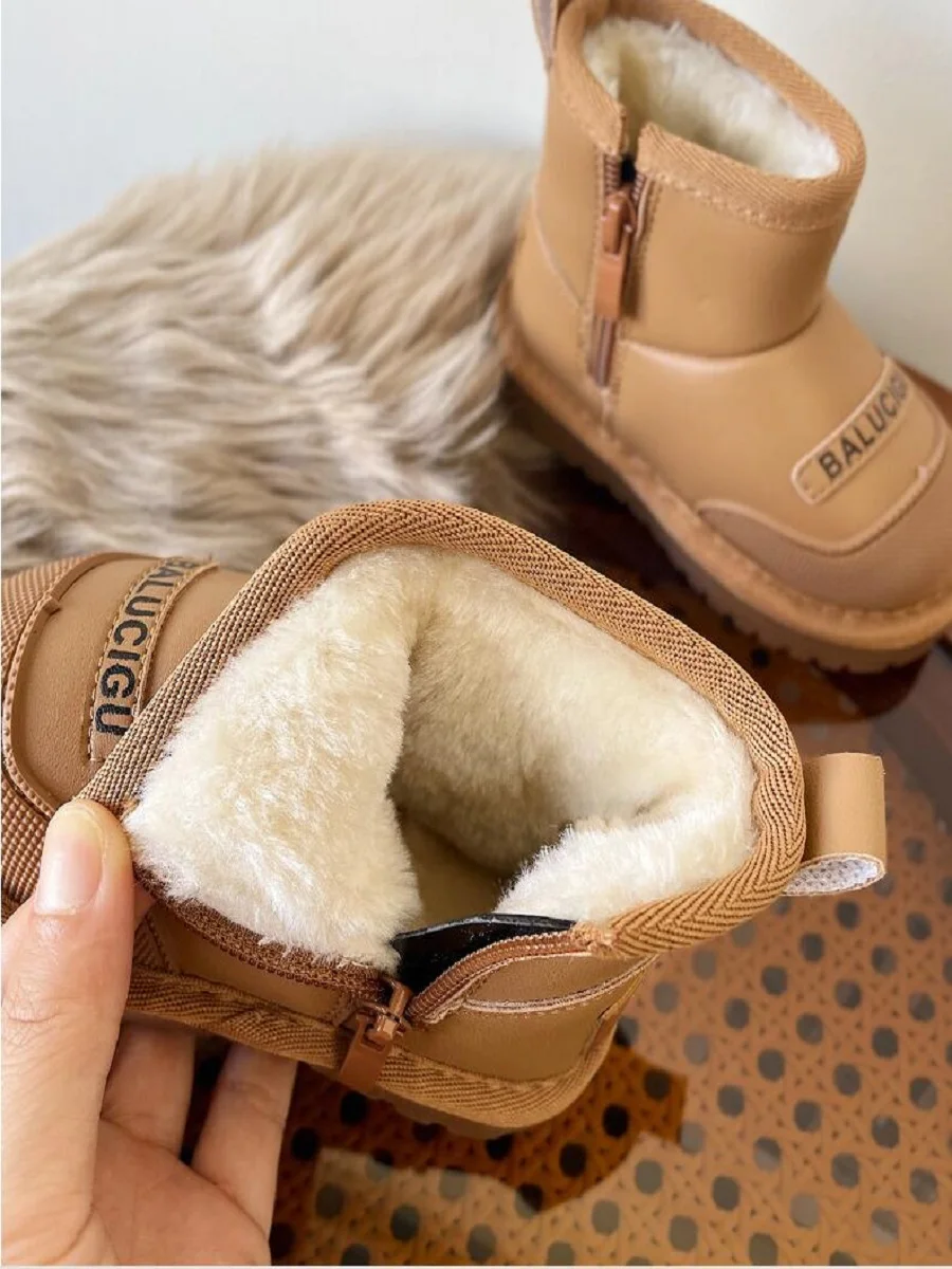 Baby Snowy Boots Winter Soft Sole Walking Shoes Thickened Velvet Girls\' Cotton Boots Baby Side Zipper Casual Cotton Shoe 16-30