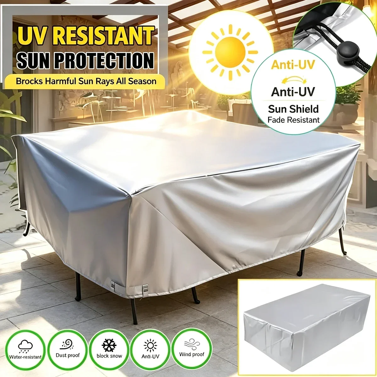 Multi-size Dustproof Patio Furniture Covers, Table and Chair Covers, Dustproof, UV-resistant 210D Oxford Cloth Protective Cover