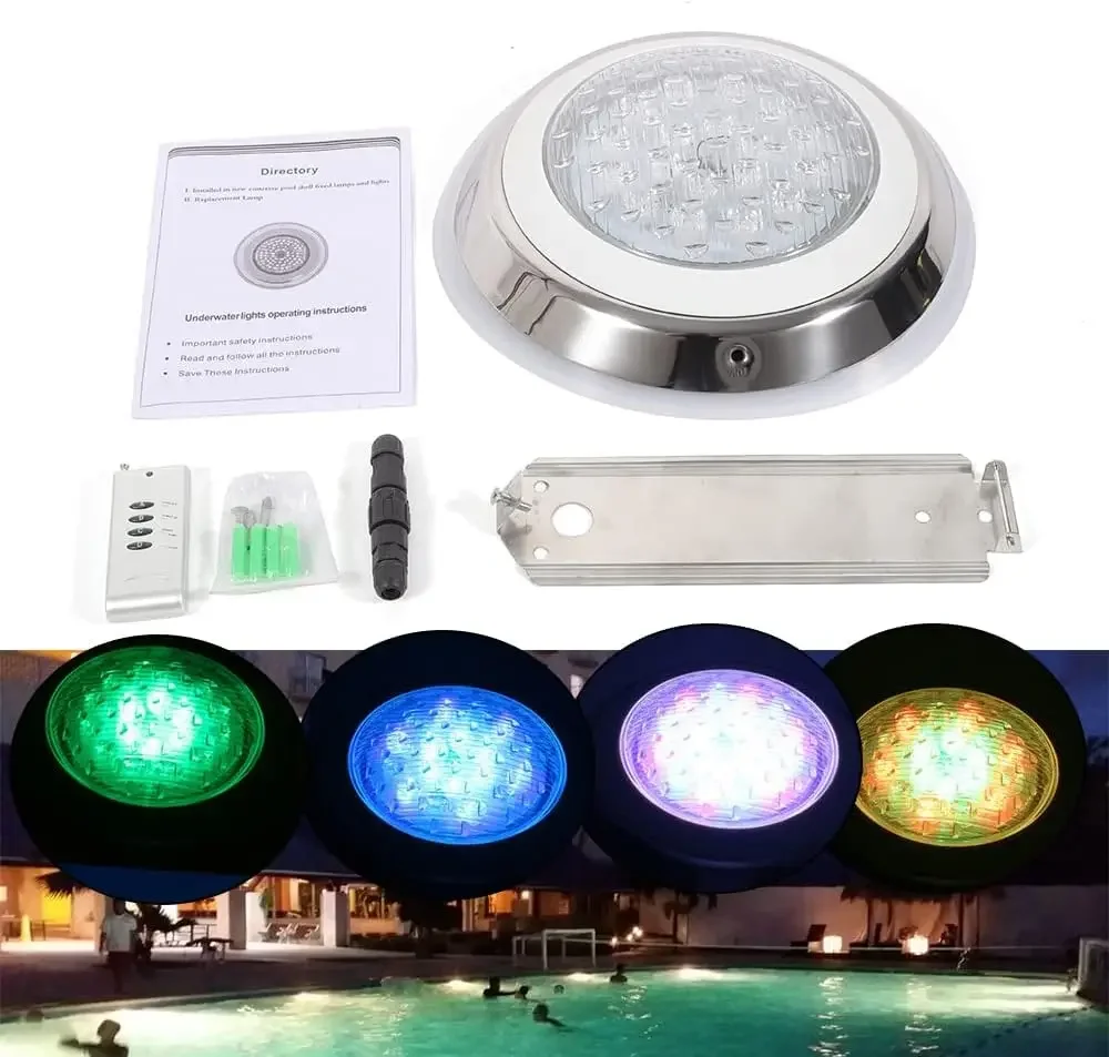 

54W LED Pool Lighting IP68 Underwater Pool with Remote Control, Stainless Steel Underwater Swimming Pool Light, Light Angle: 30°