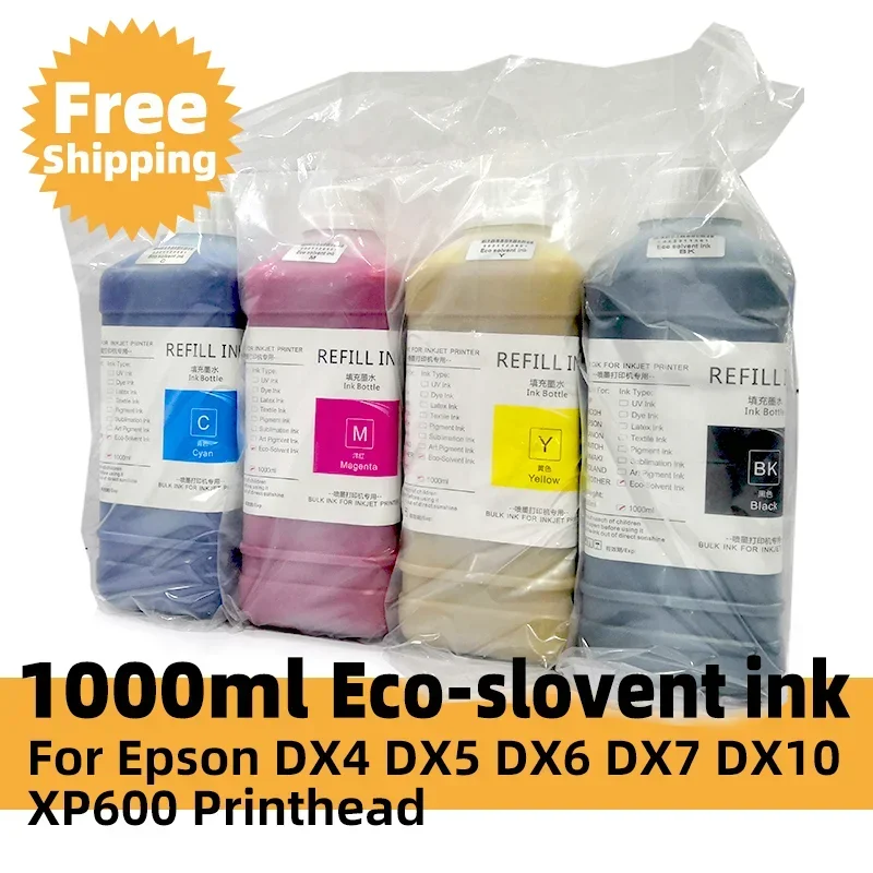 Free Shipping 1000ML Eco-Solvent Ink For Epson DX4 DX5 DX6 DX7 DX10 XP600 Printhead for Mimaki JV33 CJV300 JV5 CJV150 CJV160