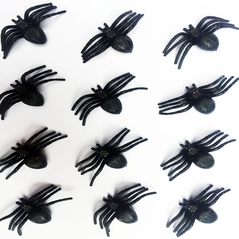 20Pcs Prank Toys Simulated Spider Toys Novelty April Fools Halloween Decoration Model Small Toys Black Plastic Spider Kids Toys