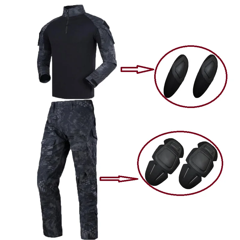 

Tactical Military BDU Uniform Army Tactical Shirt Pants Suit With Elbow Knee Pads Hunting Clothes Kryptek Black Tan Green Python