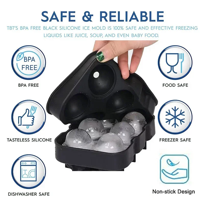 Ice Cube Silicone Ice Cube Tray Big Ice Cube Mold Reusable Ice Mold Ball for Whiskey Ice Mould 4/6/8 Grid Ice Ball