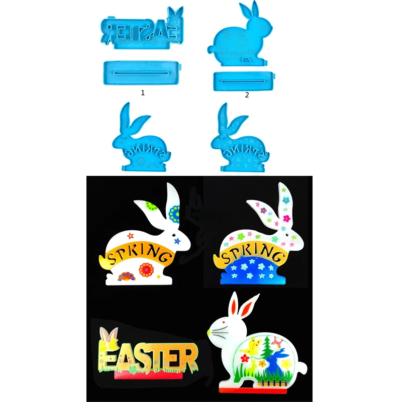 1 Set Easter Rabbit Bunny Desktop Decoration Epoxy Resin Mold Table Sign Figurines Ornament Silicone Mould DIY Crafts Jewelry