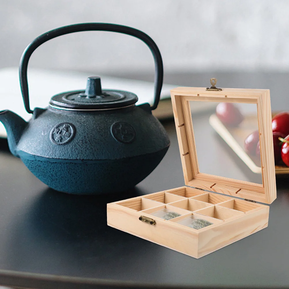 

2Pcs Tea Bag Organizer Wooden Storage Box Natural Wood Clear Window Compartment Holder for Kitchen Office Travel