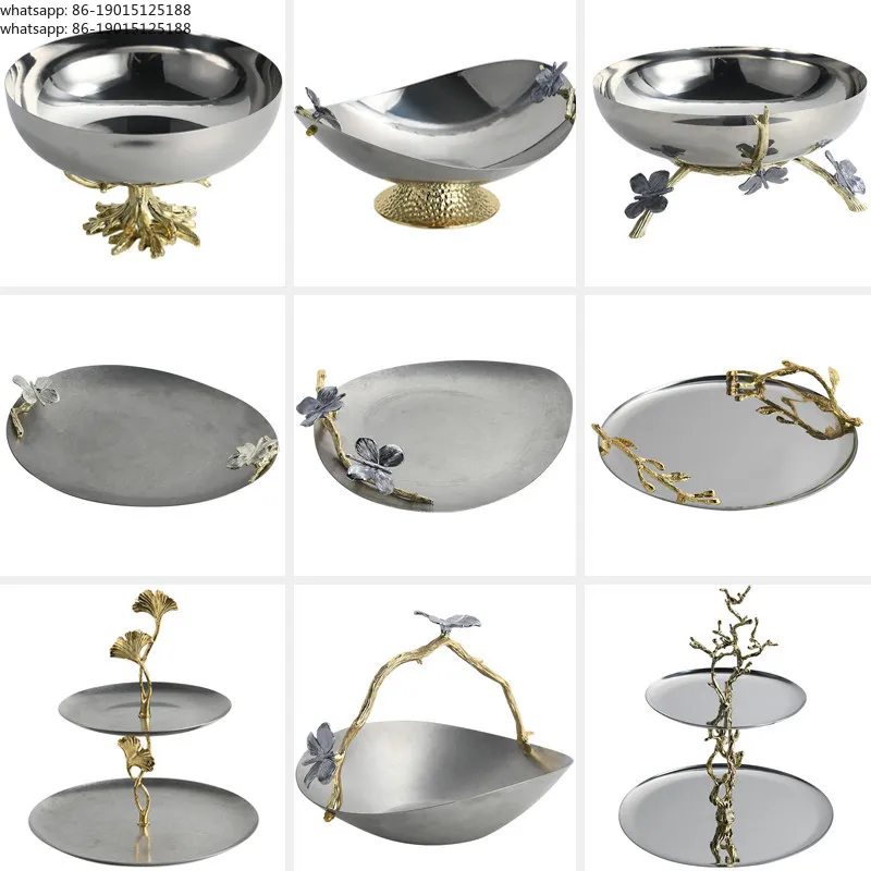 金属製二層ケーキトレイ、シルバーのステンレス製トレイ、家庭用ジュエリー収納トレイ飾り