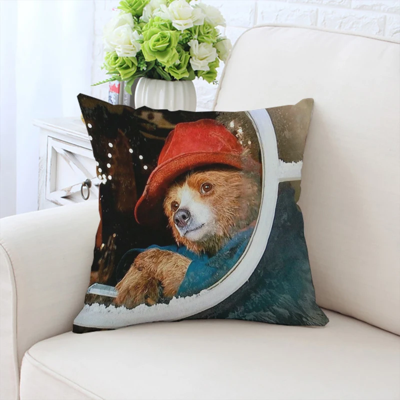 45x45cm Cute Pillow Cover P-Paddington Bear Double sided Printed Customized Sofa Cushion Cover Headrest Chair Waist Cushion