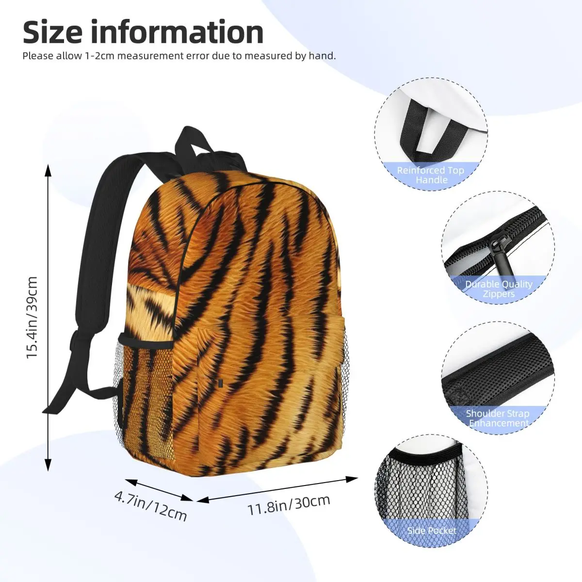 Tiger Skin Backpack Student Boys Girls BookBag Men Women School Bag Laptop Shoulder Bags