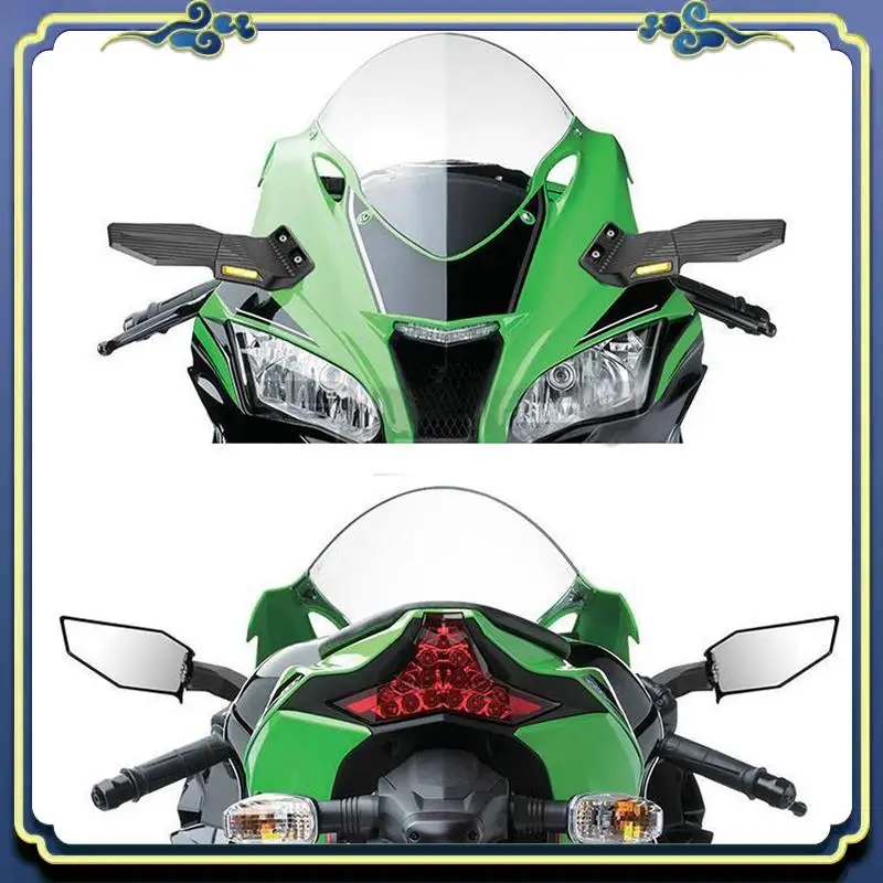 AU16-1 Pair Motorcycle Rearview Mirror Amber Light For KAWASAKI NINJA ZX6R ZX10R ZX12R