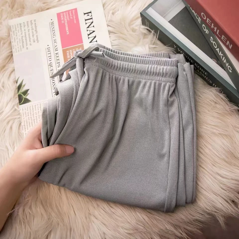 Pantaloni da donna primavera estate pantaloni a gamba larga in seta di ghiaccio 2023 pantaloni larghi dritti Casual a vita alta pantaloni neri da