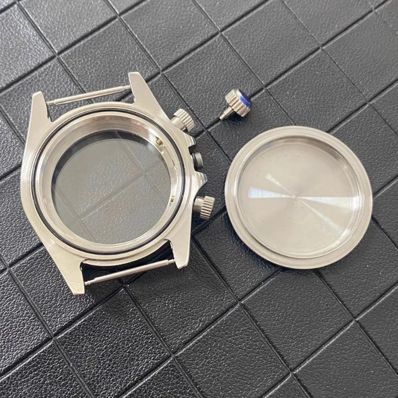 Cassa dell'orologio da 39mm in acciaio inossidabile con anello in ceramica bocca in acciaio nero dorato compatibile con il movimento al quarzo a tre occhi VK63