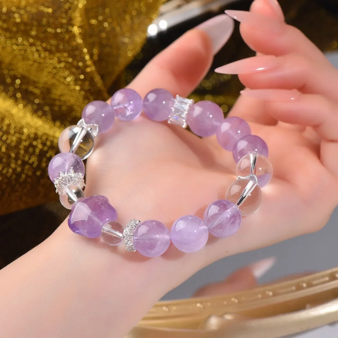 

Natural Amethyst Pentagram White Crystal Bracelet Women's Light Luxury Fashion Bracelet