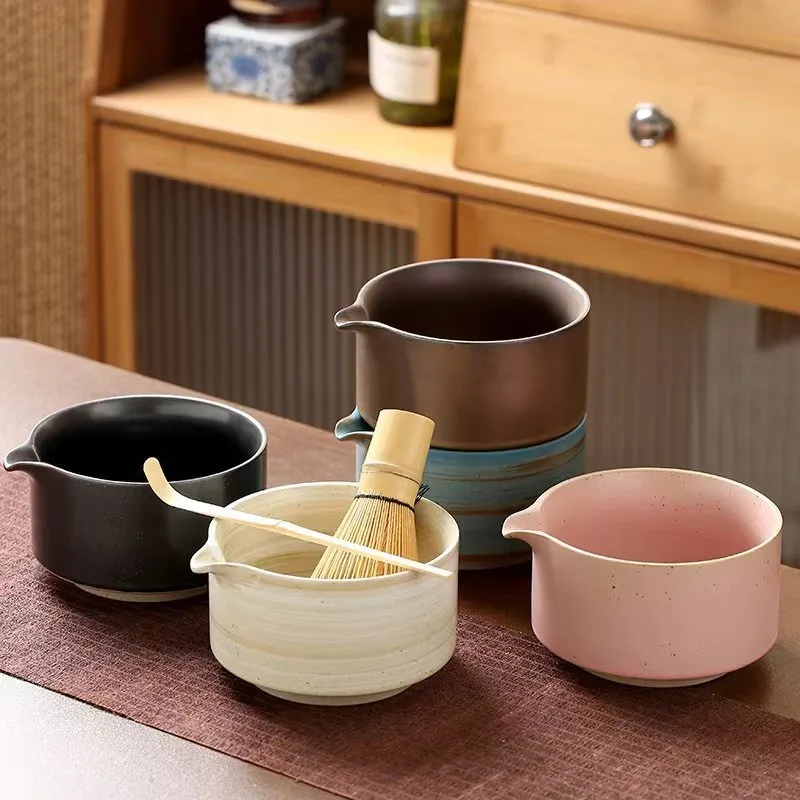 4PCS Japanese Matcha Set Bamboo Whisk Teaspoon Ceramic Bowl Matcha Ceramic Set Tea-making Tools Accessories CJTZ005