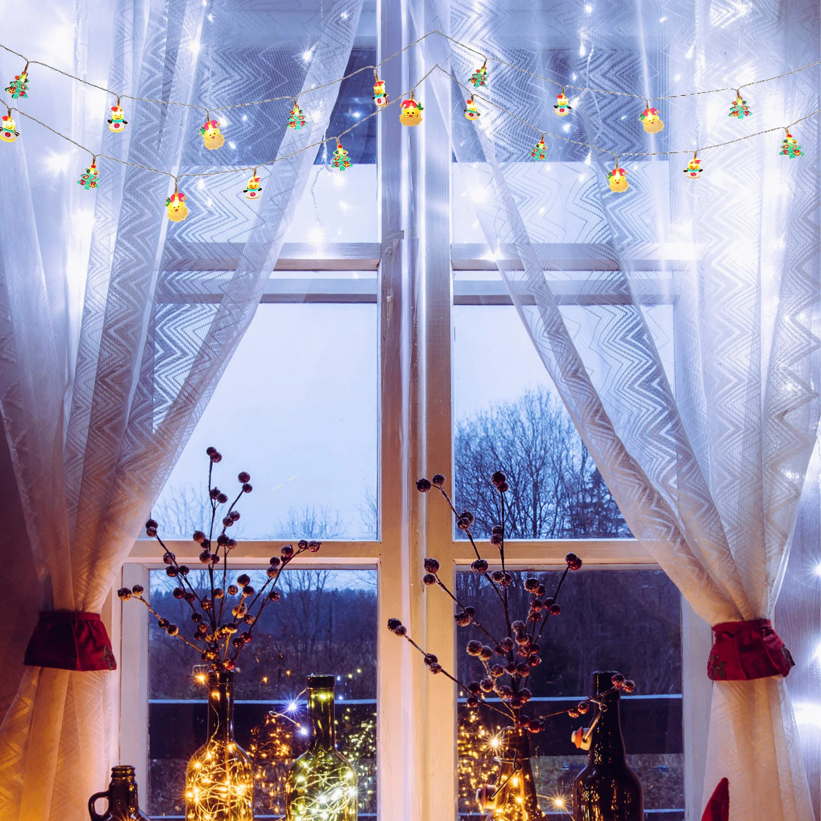 

Christmas Tree String Lights Warm White LED Santa Snowman Christmas Tree Shapes Indoor Outdoor Festival Lights