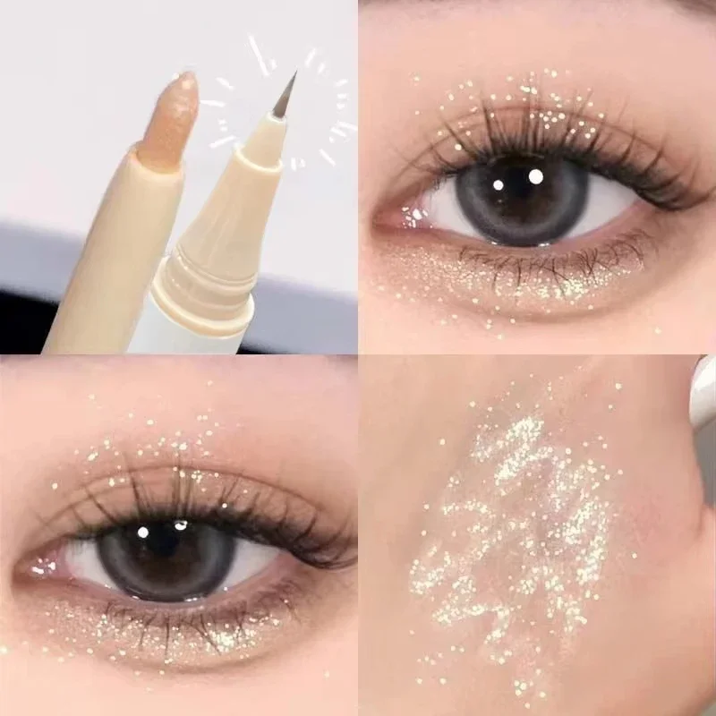Evidenziatore per ombretto naturale opaco con penna per baco da seta a doppia testa per la parte inferiore della palpebra opaca perlescente con glitter fini