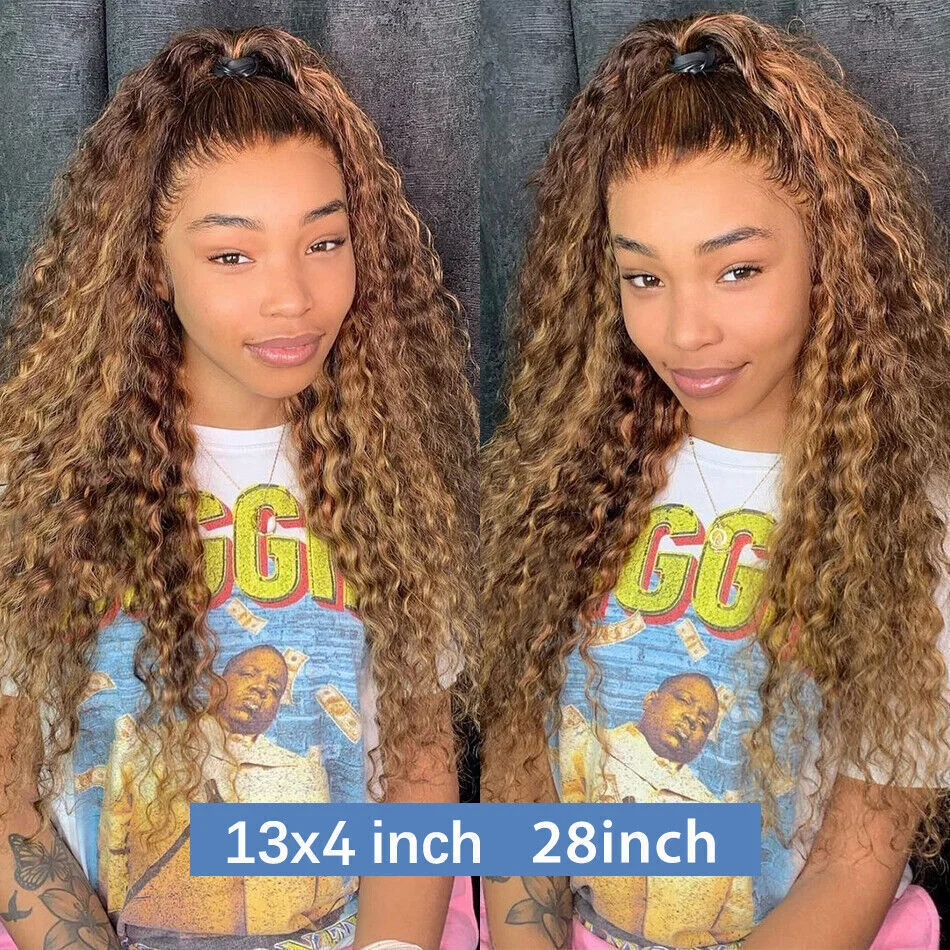 تسليط الضوء على 13x6 Hd موجة عميقة الدانتيل الباروكة الأمامية 30 36 بوصة 13x4 شقراء ملونة الدانتيل الجبهة خصلات الشعر المستعار الإنسان مجعد الباروكات للنساء #2