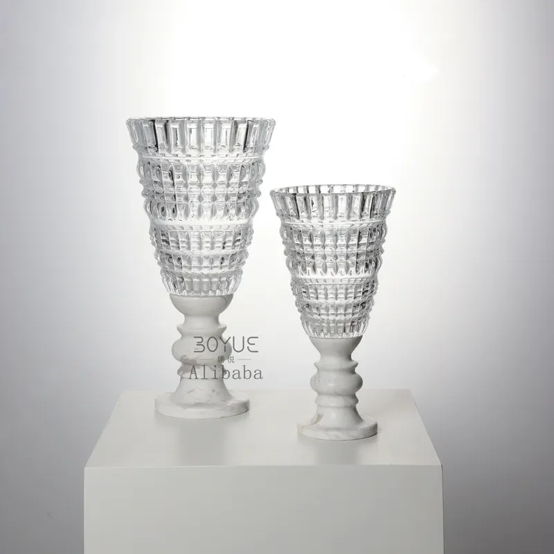 Retro Marble Base Wind Lamp European Style Large Caliber Hydroponic Vase For Dried Flowers Living Room Home Decoration
