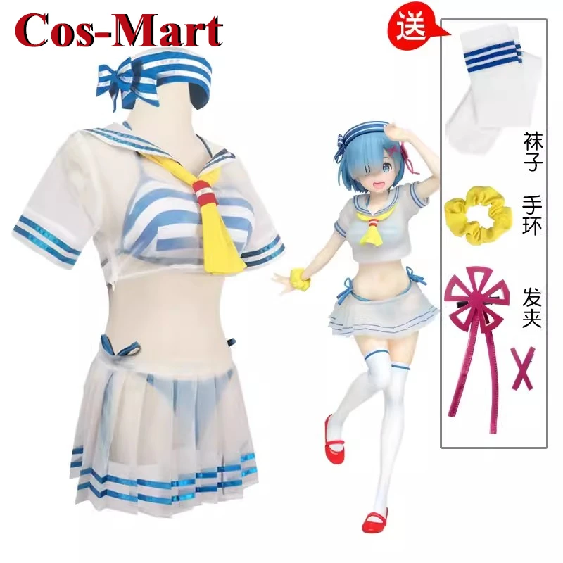 

Cos-Mart Anime Re:Life In A Different World From Zero Ram Rem Sailor Suit Cosplay Costume Swimwear Party Role Play Cloth