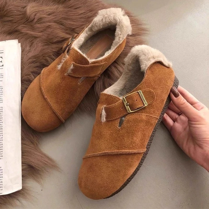 

Fur Women‘s Loafers Shoes Suede Flats Warm Fashion Shoes Casual Winter Snow Boots 2025 New Casual Short Plush Sport Botas Female
