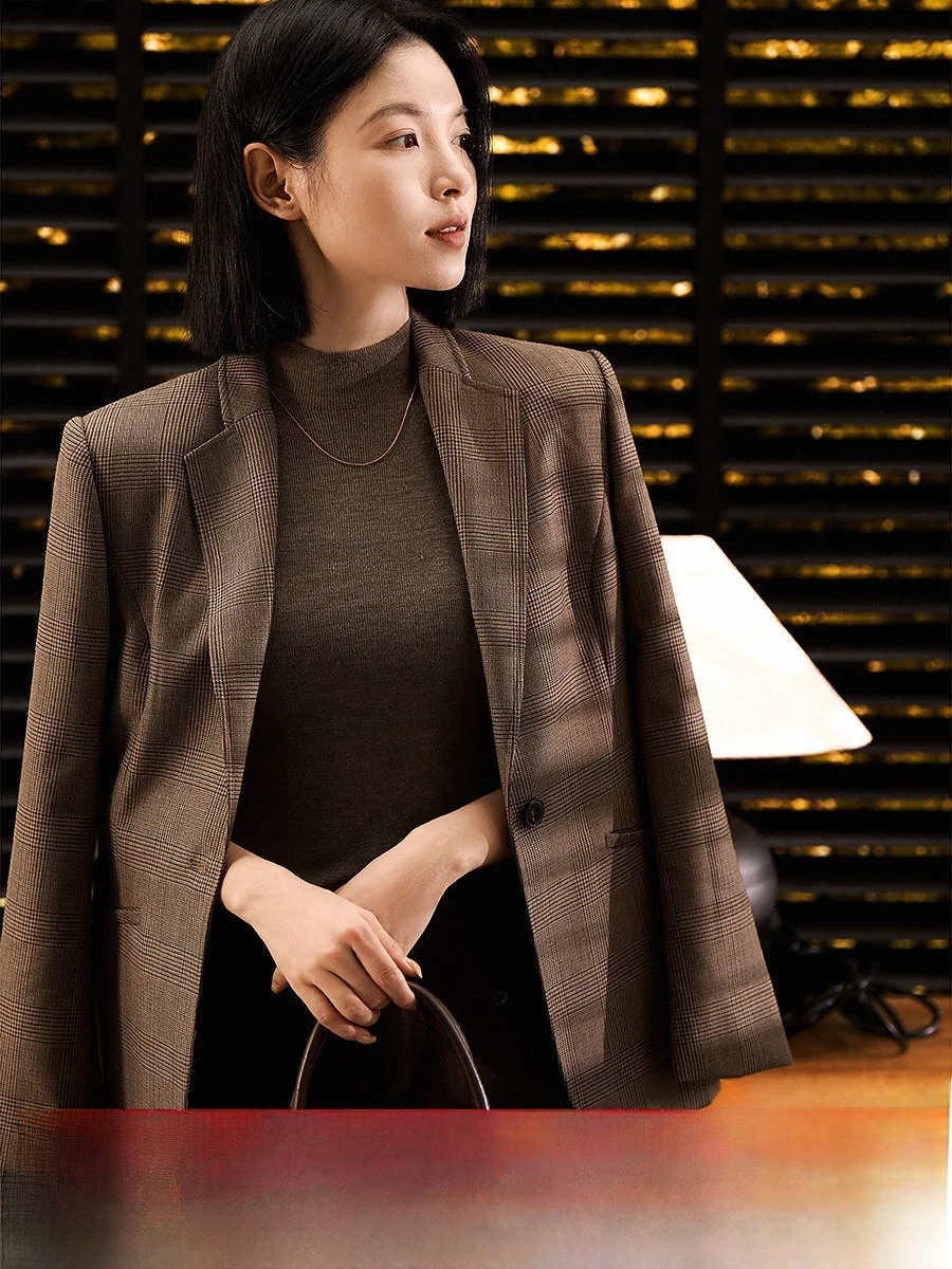 

Женский классический шерстяной пиджак Xhange London на одной пуговице, осенняя коллекция 2026, в клетку, модный повседневный, приталенный, теплый