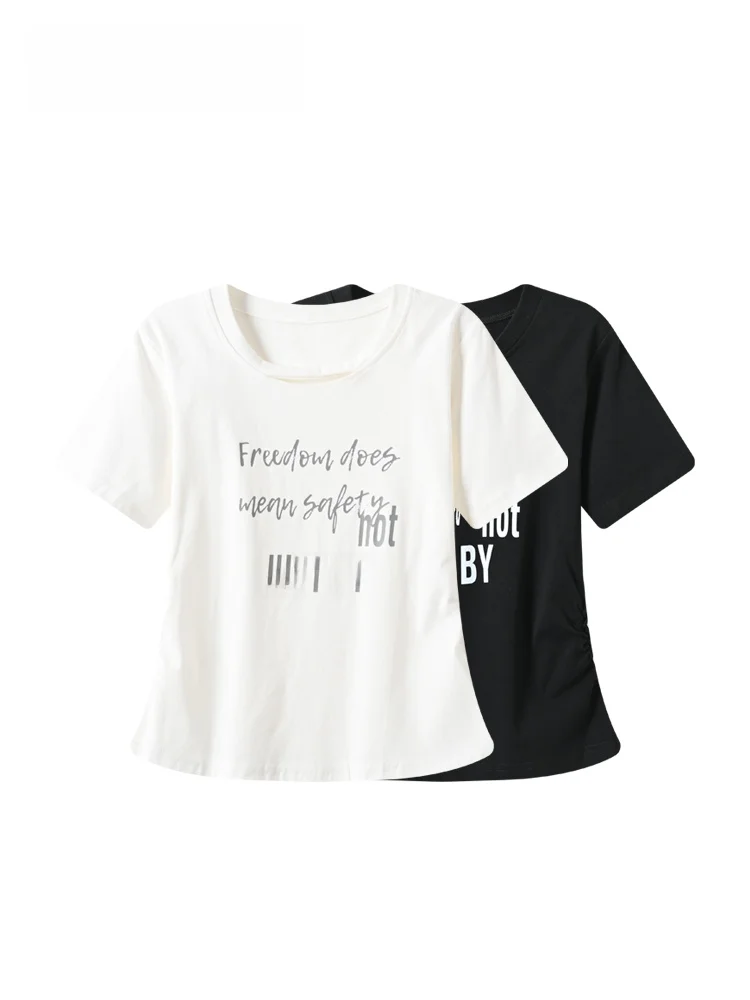 

Loose Short Sleeve T-Shirt Women's Summer New plus Size Letter Print Casual Cotton Top Cover up Shirt for Plump Sister