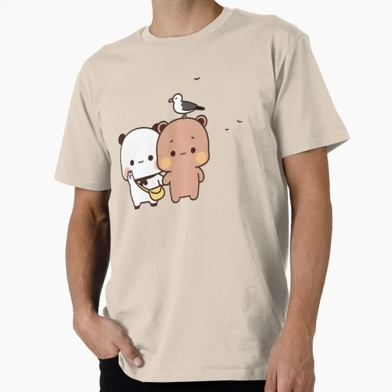 Bubu And Dudu Traveling And Pose For A Photo Gift t shirt ‌kawaii‌ Panda Bear Cartoon Graphic tee Cute Y2K Clothes All szie tops