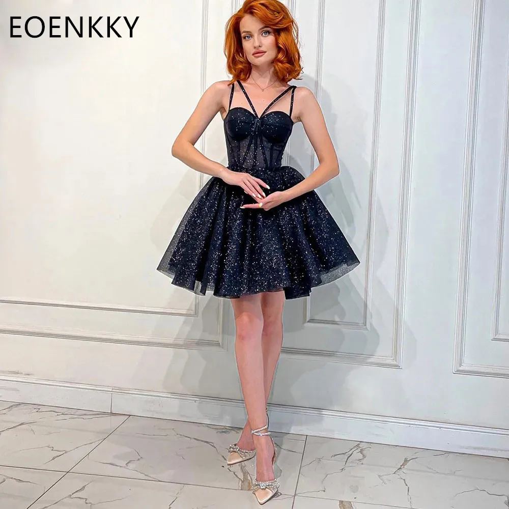 

EOENKKY Sparkling Mini Birthday Party Dress Italian Noodle Strap Cocktail Evening Dresses Special Event Sweetheart Prom Dress