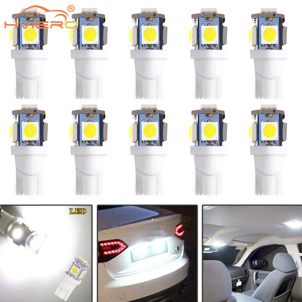 

10Pcs T10 Automotive Led W5W 5050 5SMD White Blue Red Back-up Light Wedged Roof Dome Read Trunk Bulb License Bright Retrofitting