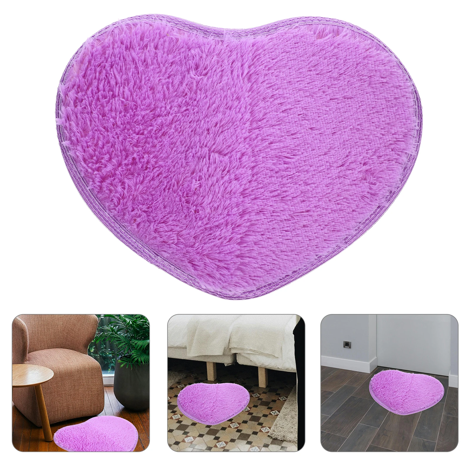 

Heart-shaped Floor Mat 30x40cm Soft Polyester Rug Cozy Home Decoration Bedroom Area Green Dark Purple Carpet