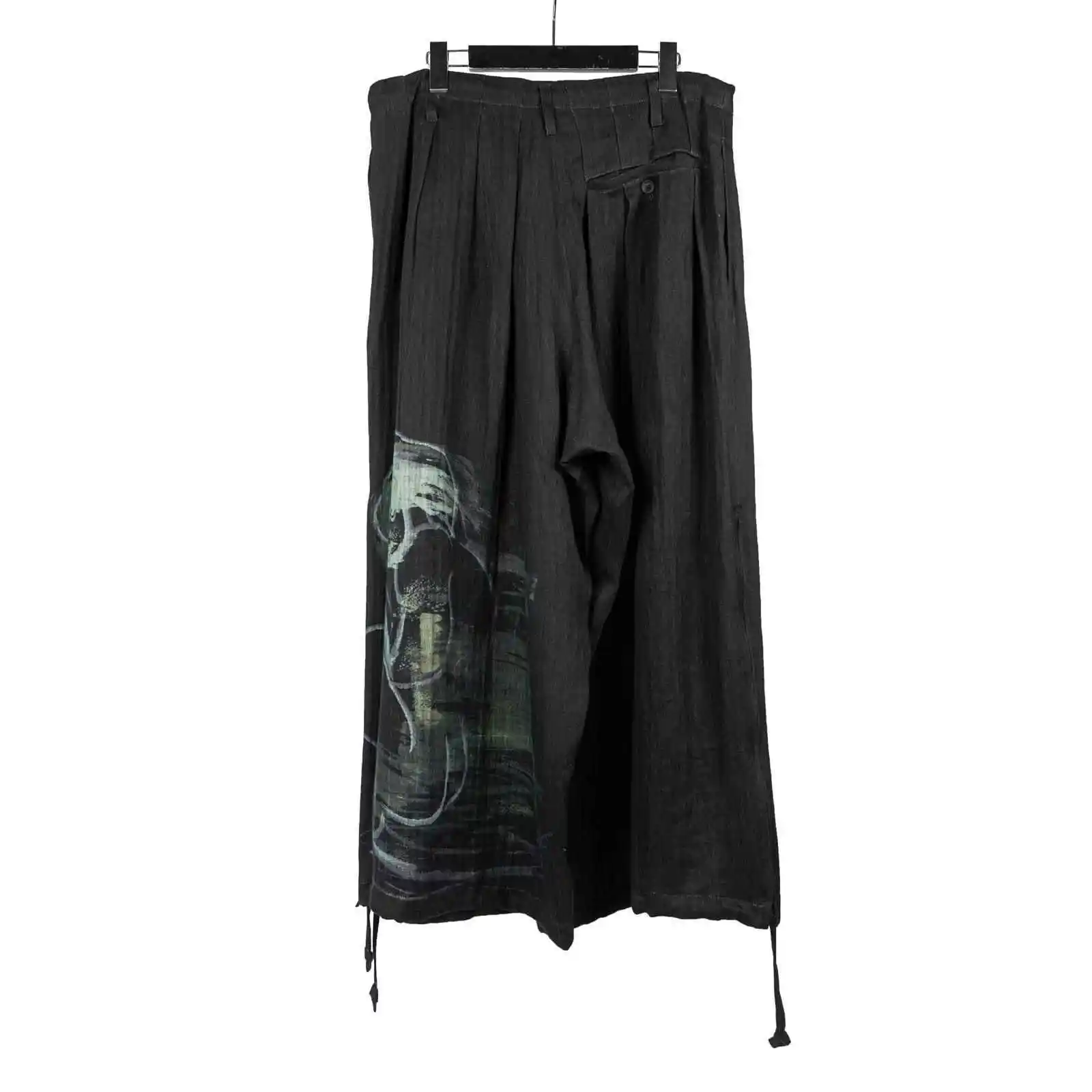 

TOP-YAMAMOTO original black printed Japanese retro high-waisted wide-leg pants, new loose casual trousers for men