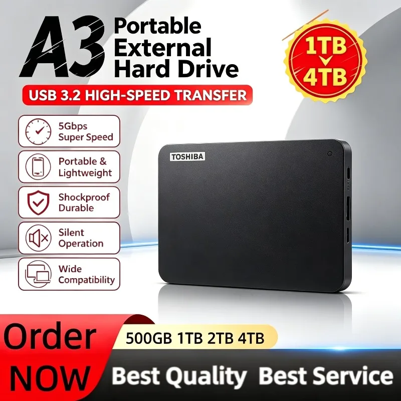Authentic Portable Hard Drive A3 SSD 500GB 1TB 2TB 4TB Black SSD External Hard Drive USB 3.2 Portable for Gaming Office Console.