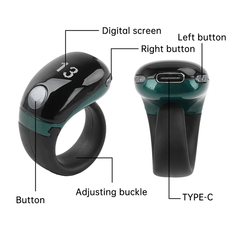 

A66F-LCD Electronic Digital Tally Counter Smart Ring Point Marker Row Finger Counter Type-C Charging Ring Holder Mini Counter