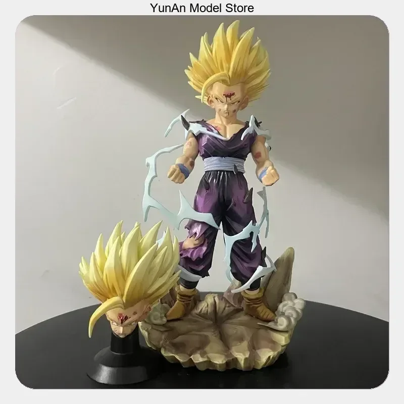 24cm Super Saiyajin 2 Gohan Burst Zwei Kopfskulpturen Stehende Pose Anime-Figur Statue Desktop-Ornament Sammlerstück