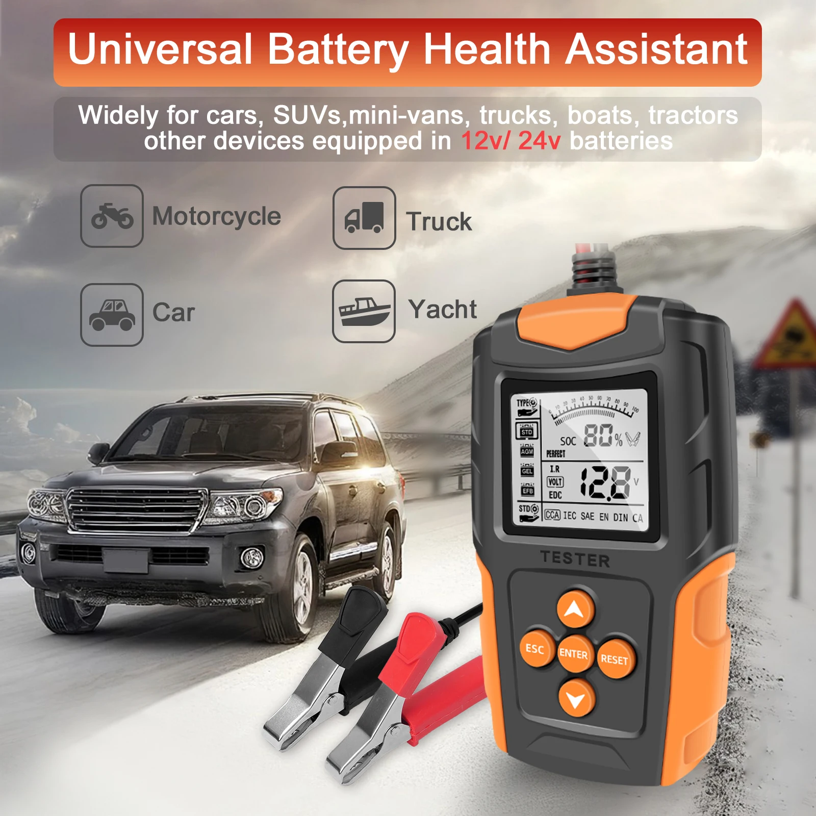 12V 24V Car Battery Tester  Digital Vehicle Cranking Charging Scanner Battery LCD Battery Analyzer Car Charge Diagnostic Tool