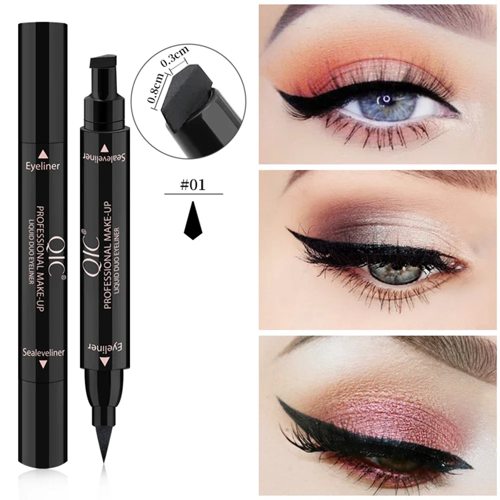 Black Liquid Eyeliner Stamp Marker ดินสอแสตมป์กันน้ํา Double-ended Eye Liner ปากกาเครื่องสําอางค์ Eyeliner 2 รูปแบบ