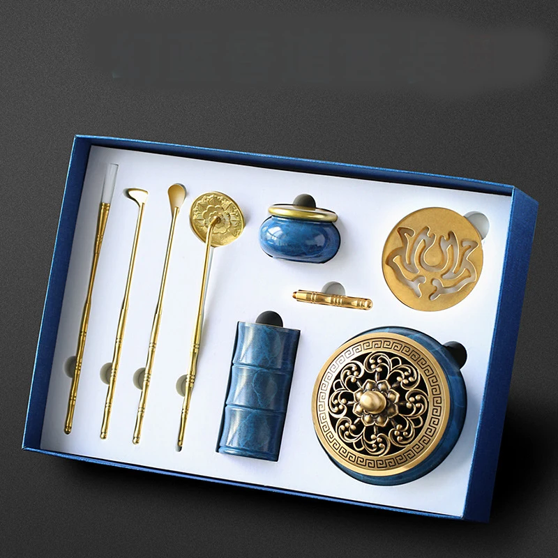 Blue Incense Gift Box Set Tools DIY Pure Copper Incense Seal Seal Indoor Incense Ash Pressing Mold Incense Burner Supplies