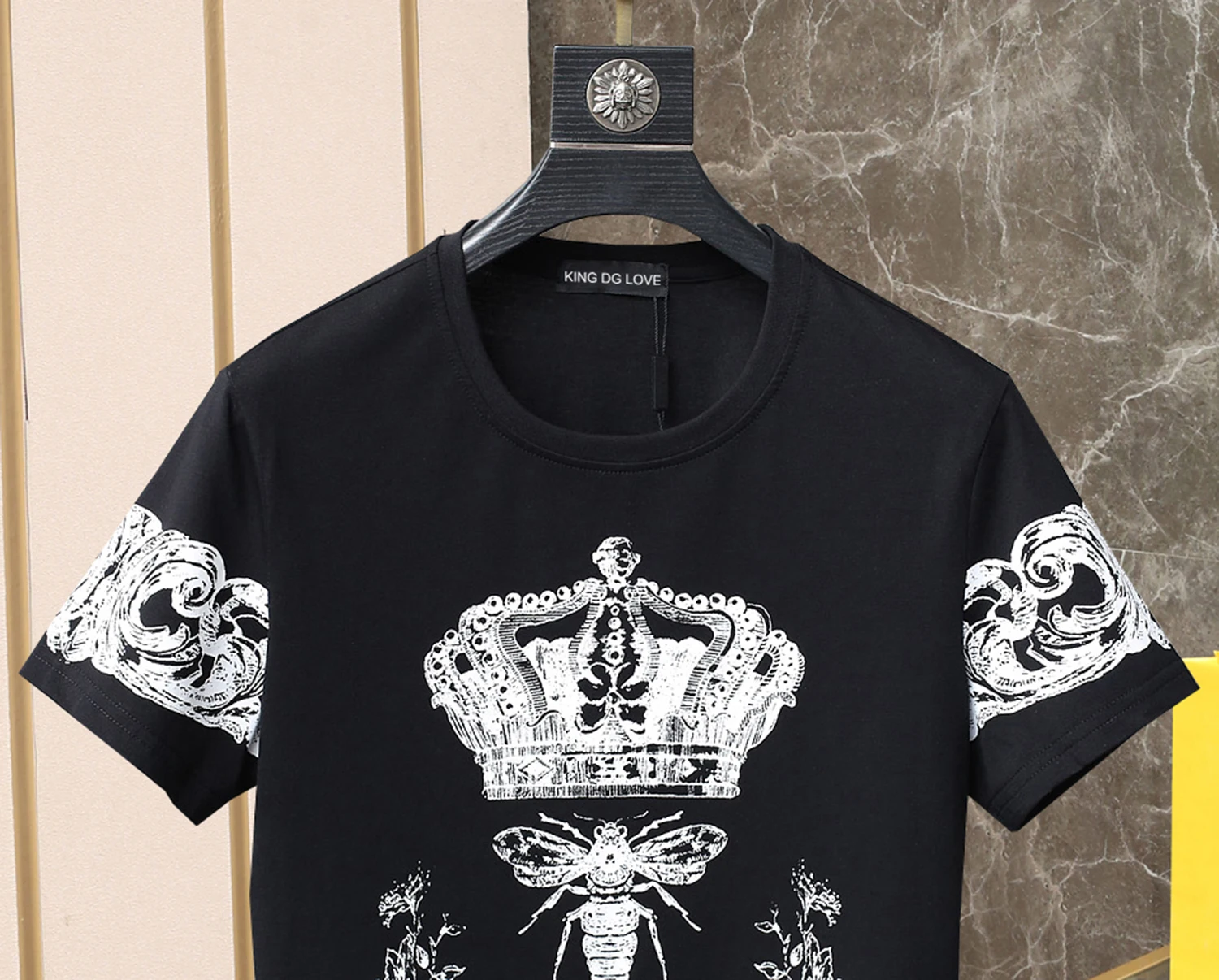 2024 New Summer T Shirts Crown and Bee Flowers Print T-shirt Men Fashion Casual 100% Cotton Plus Size Tops High Quality 8509