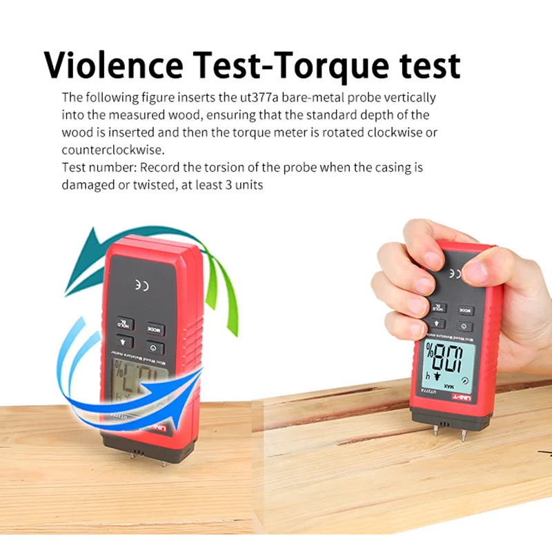 Medidor de umidade UNI-T-Wood, UT377A, Higrômetro Digital, Tester de umidade para Wood Data Hold