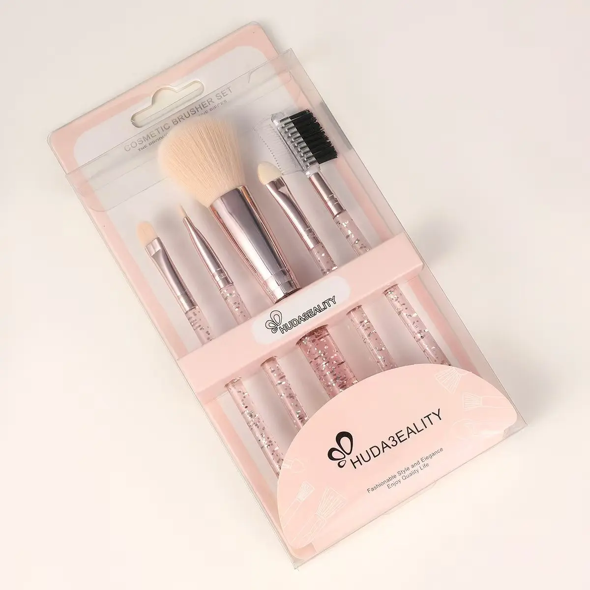 Conjunto de pincéis de maquiagem de cerdas macias, 5 peças com alças de cristal-pó portátil, sombra e pincéis de sobrancelha, kit cosmético de viagem