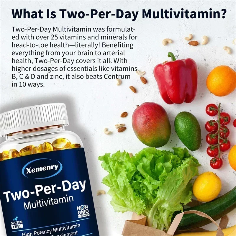 Two-Per-Day Multivitamin - Rich in Vitamins and Minerals, Maintains Heart, Brain, and Cardiovascular Health and Enhances Energy