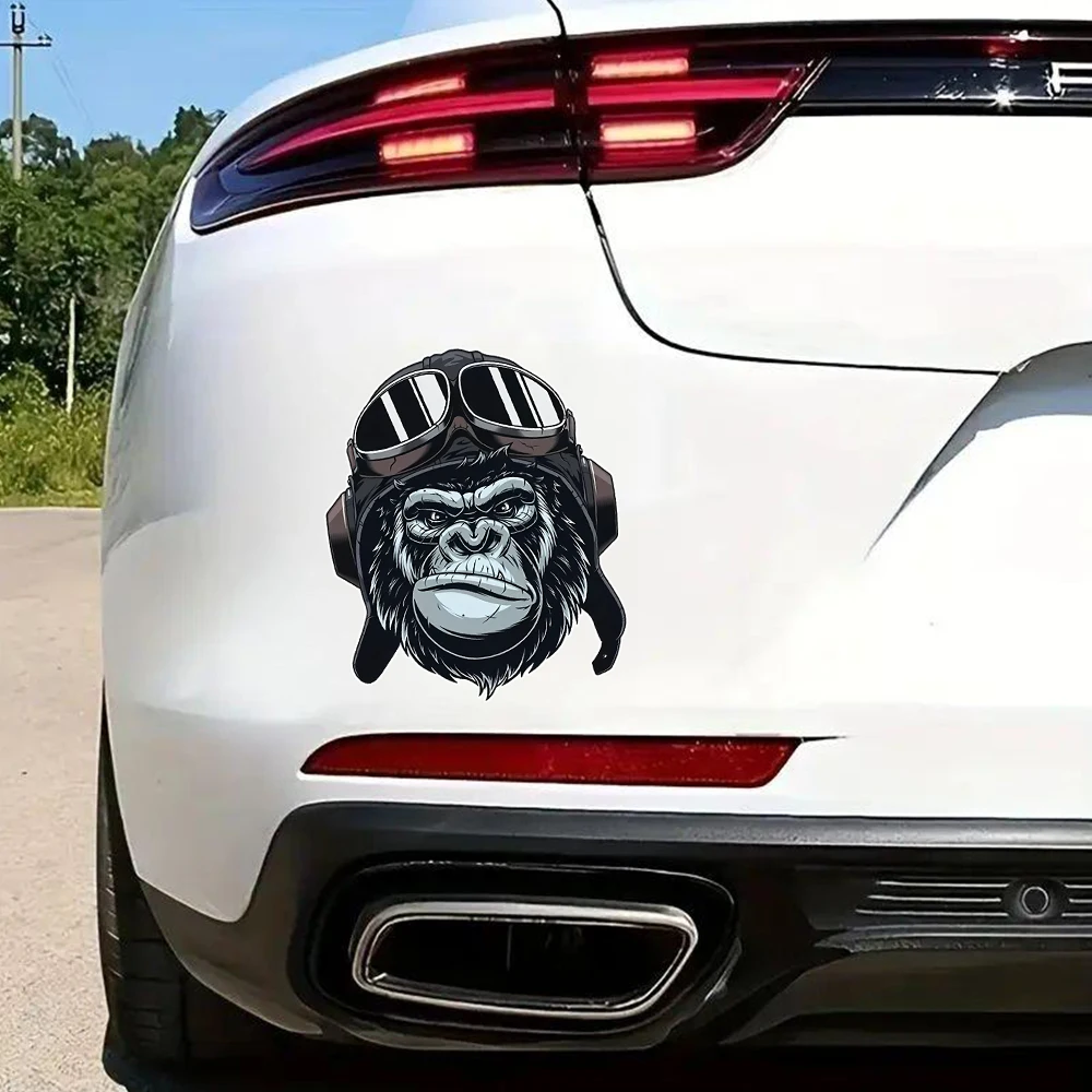11.5x14cm Gorilla Biker Head Funny Waterproof Vinyl Car Decal, Used for Car, Motorcycle, Laptop, Van, Window, Door, Wall
