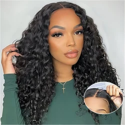 Peruca brasileira de cacheado para mulheres, cabelo humano, onda d'água, fecho de renda transparente, cabelo remy, pronto para vestir