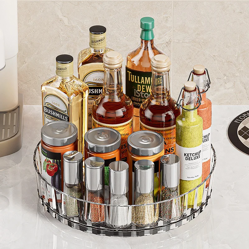 Rotating Tray Spice Rack Pantry Cabinet Turntable With Base Storage Bin Kitchen Organizer For Seasoning Cosmetic Storage Box