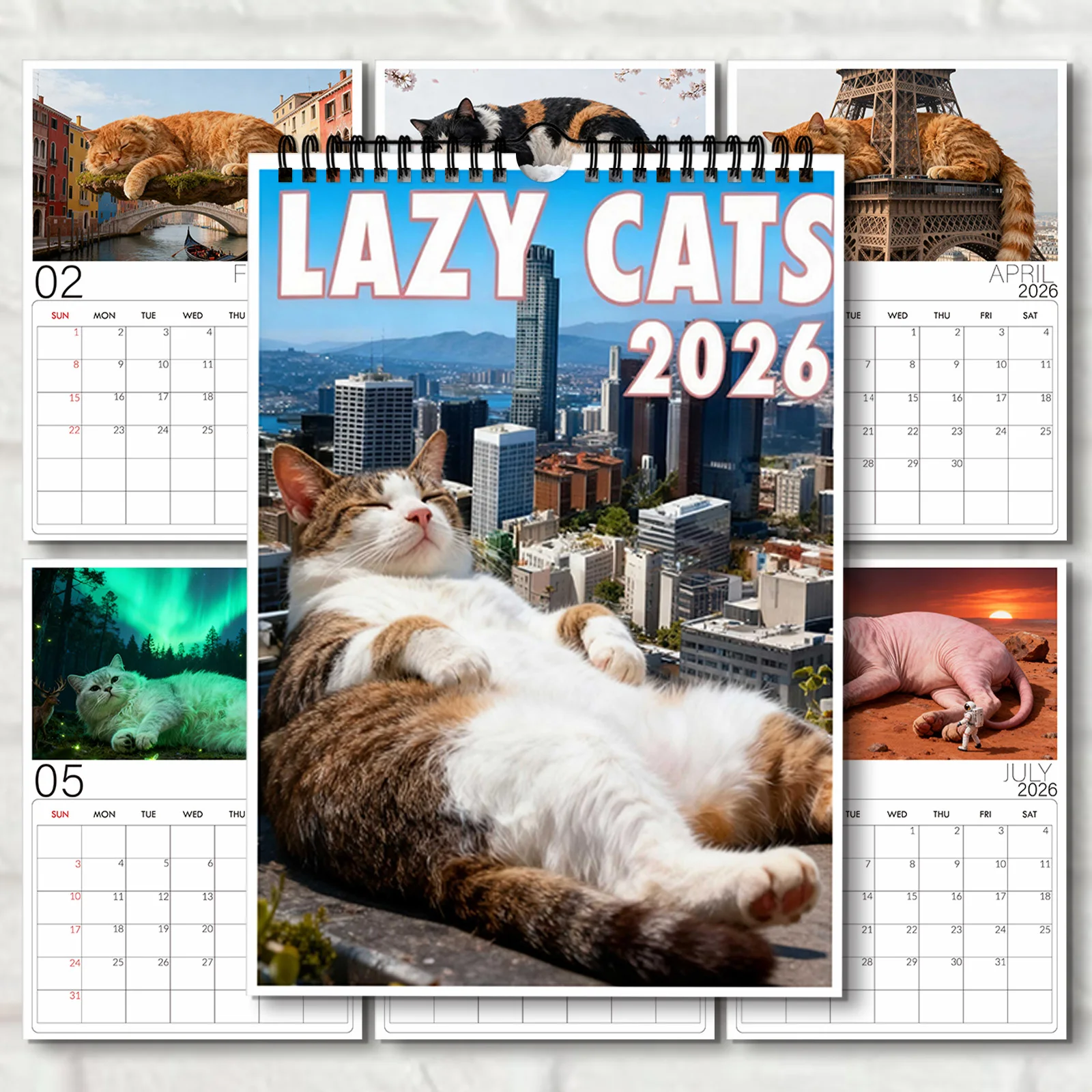 

1PC Lazy Cats City Themed 2026 Wall Calendar, Stylish Urban Cat Hanging Calenda,Ideal for Home Decor , Funny Wall Calendar