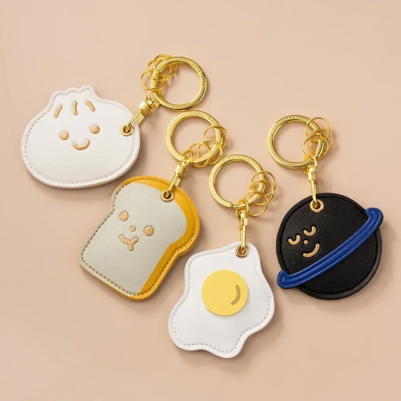 Student Campus Badge Card Holders with Keychain Kawaii Cartoon Fried Egg Planet Bus ID Card Protection Cover Couple Gift