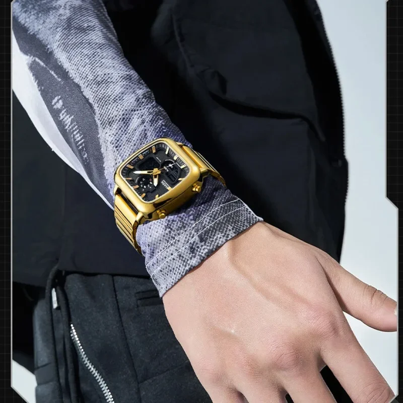 مارك فيرويل ساعات للرجل 4420 جديد المزدوج عرض مربع الهاتفي الفولاذ المقاوم للصدأ ساعات كوارتز مقاوم للماء ساعة رجالية هدية صندوق