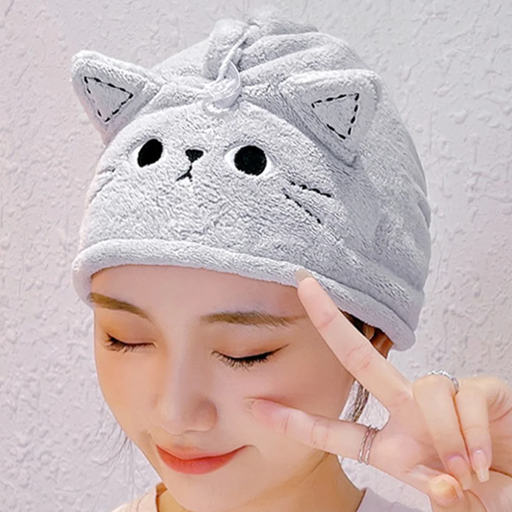 

1 set Hair Drying Towel Coral Fleece Women Kids Cartoon Cat Bath Cap Absorbent Quick Dry Hair Wrap Towels Bath Supply Soft