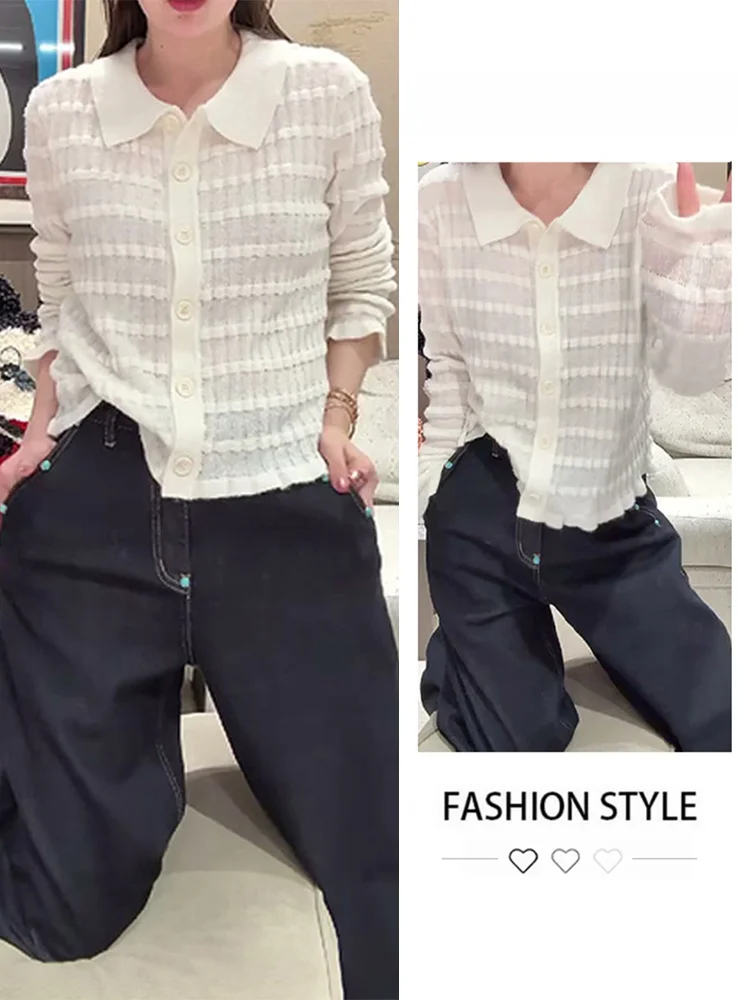 

Ladies' Casual Sle Knitted Long Sve irt Loose Fit Slimming Texture Collar Spring 2026 New Faion Casual Wear