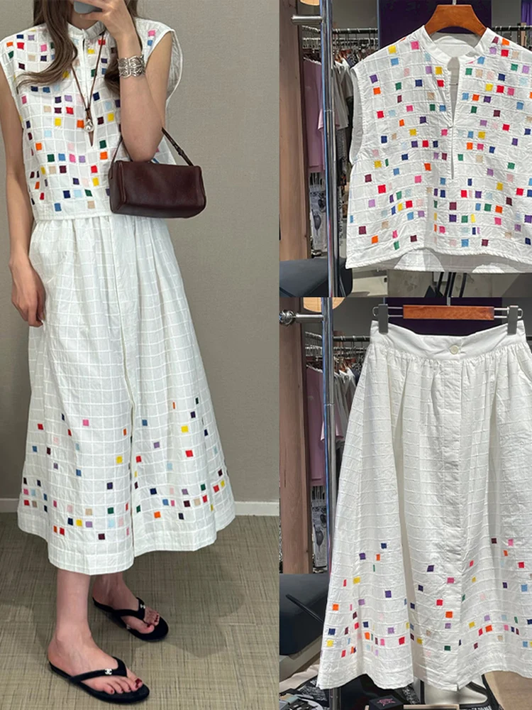 

Spring 2026 Bright Color Block Embroidered Loose Sleeveless A-Line Long Dress Women's Set Fashionable Casual Wear